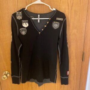 ALP N ROCK WOMENS HENLEY SHIRT BLACK MED